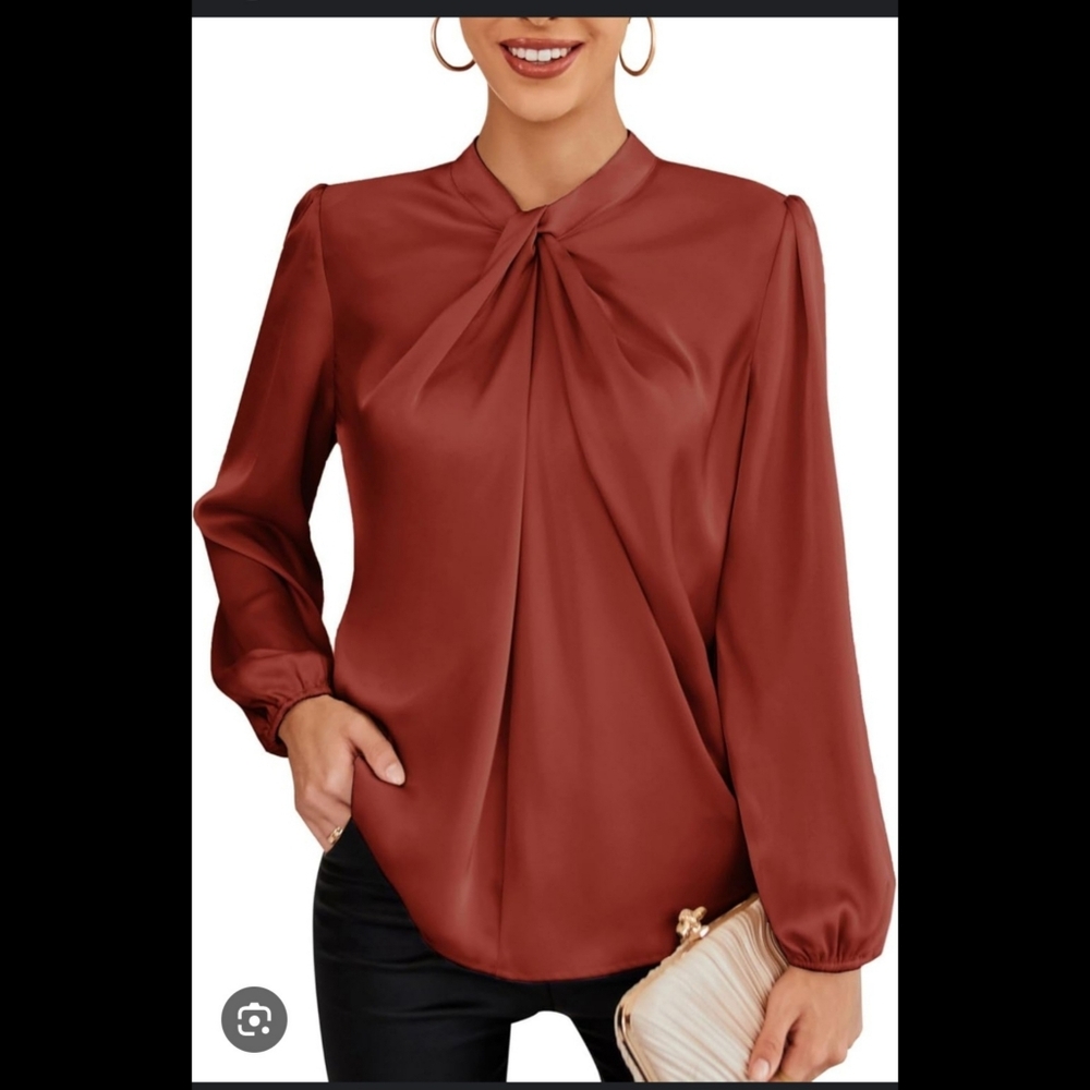 Grace Karin Rust Long Sleeve Bowknot Blouse Size: XL